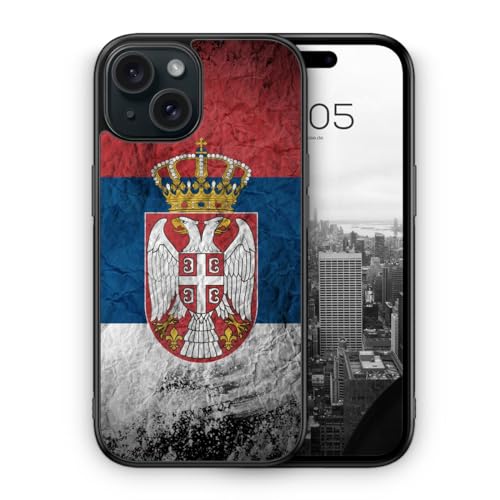 MUNIQASE Serbien Splash Flagge - Silikon Hülle für iPhone 15 - Serbische Schutzhülle Handyhülle Case Cover von MUNIQASE