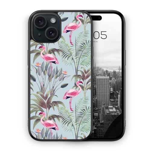 MUNIQASE Tropisches Muster Flamingo - Silikon Hülle für iPhone 15 - Muster Ornament Verzierte Tier Flamingo Vogel Sommer Schutzhülle Handyhülle Case Cover von MUNIQASE