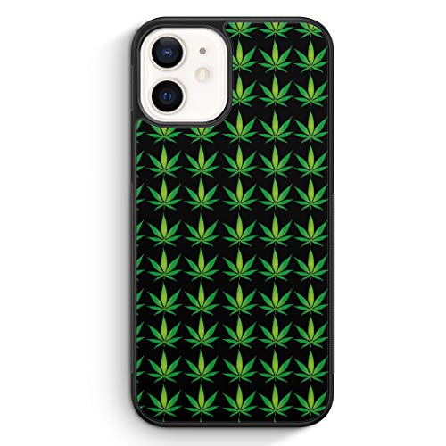MUNIQASE Weed Gras Marihuana Muster Schwarz - Silikon Hülle für iPhone 13 Mini - Motiv Design Spruch Lustig Cool Witzig - Cover Handyhülle Schutzhülle Case Schale von MUNIQASE