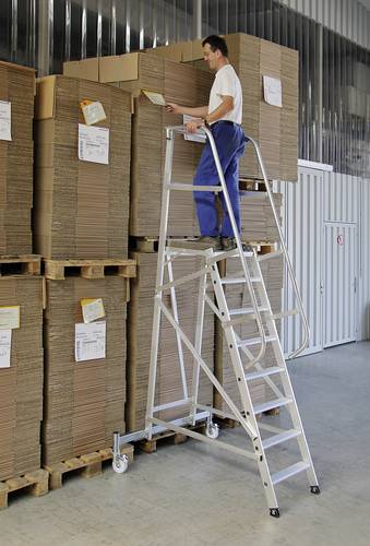 Günzburger Steigtechnik MUNK 52509 Aluminium Stufen-Stehleiter fahrbar Arbeitshöhe (max.): 4.1m Si von MUNK Günzburger Steigtechnik