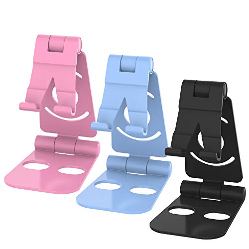 MUNSKT Verstellbarer Handy-Ständer, Tablet-Ständer, Desktop-Telefonhalterung, Cradle Dock kompatibel mit iPhone Xs Max Xr X 8 7 6 6S Plus, iPad, Tablets. (Schwarz + Rosa Blau, 3er-Pack) von MUNSKT