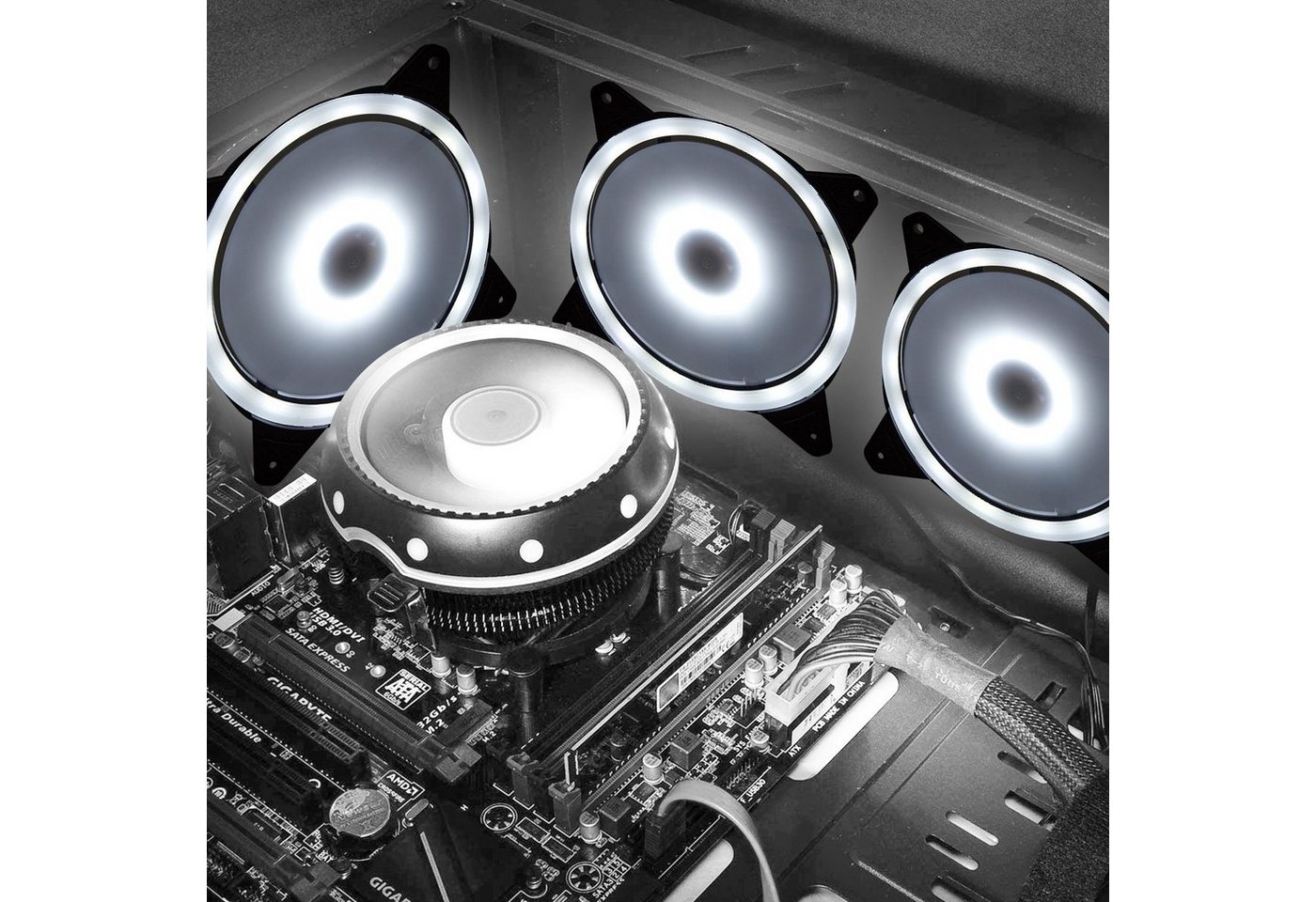 MUPOO Computer-Kühler PC Lüfter 120mm, RGB PC-Gehäuselüfter, Dual Licht Loop RGB LED von MUPOO