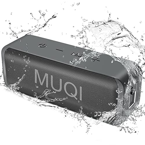 MUQI Bluetooth Lautsprecher, Musikbox mit IPX7 Wasserdicht,kabelloser Boxen 10W Stereo Sound intensiver Bass,24 Std.Spielzeit, Eingebaut Mikrofon, tragbarer Box für Zuhause, Draußen (Grau) von MUQI