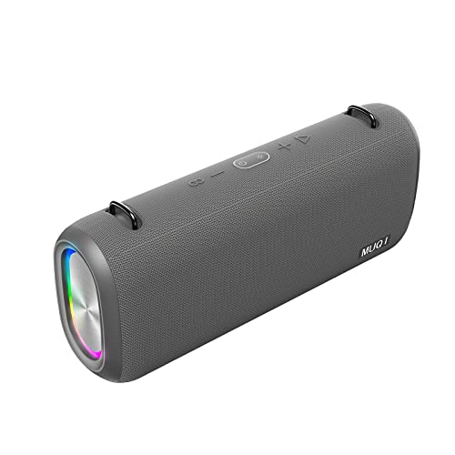 MUQI Bluetooth Lautsprecher Tragbare Boombox IPX5 Wasserdicht Kabellose Musikbox 70W Lauter Stereo Sound Extra Bass 20 Stunden Spielzeit Outdoor TWS Paring mit RGB-LED-Licht für Party (Grau) von MUQI