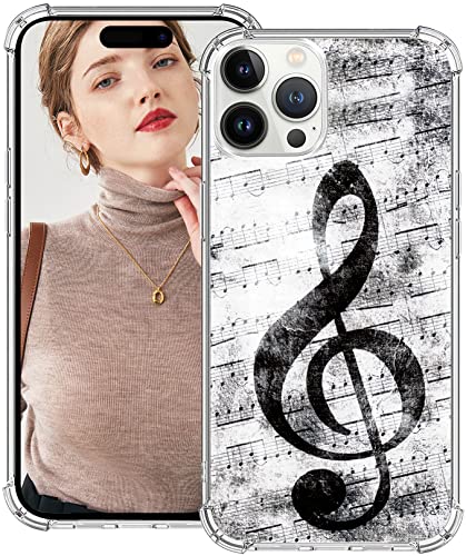 MUQR Schutzhülle kompatibel mit iPhone 14 Pro, niedliches ästhetisches Kawaii-Designer, Musiknotenmuster, niedliches Design, für Frauen und Mädchen, Handy 14 Pro, schützende Musiknote, von MUQR