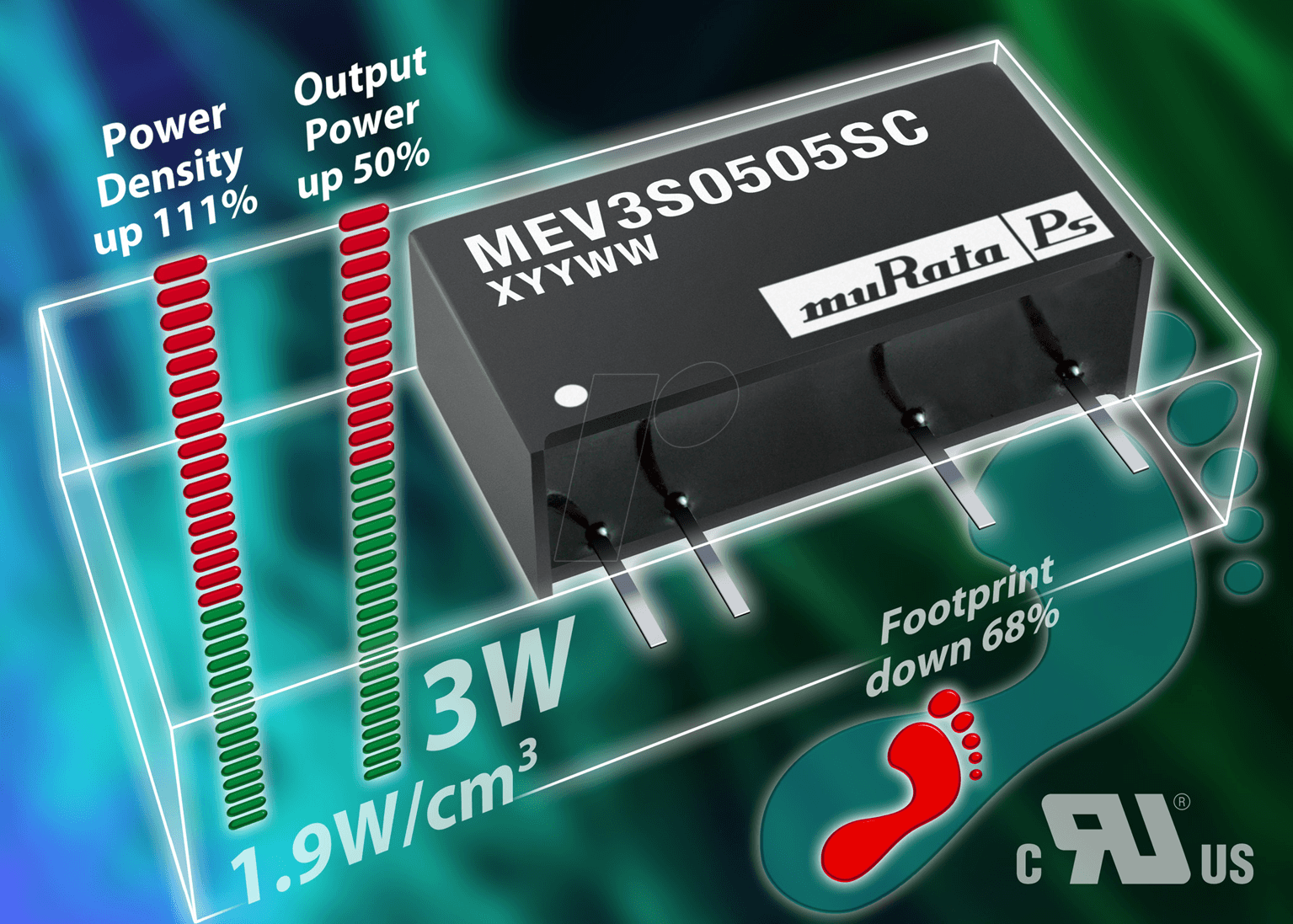 MEV3S0515SC - DC/DC-Wandler MEV3, 3 W, 15 V, 200 mA, SIL, Single von MURATA POWER SOLUTIONS