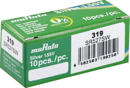 Murata Knopfzelle 319 1.55V 10 St. 22.5 mAh Silberoxid SR527SW-PBWW von MURATA