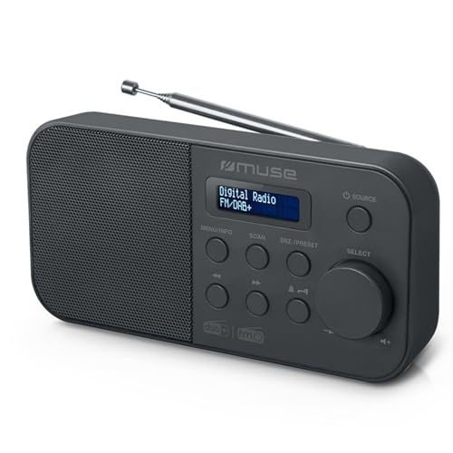 M-109 DAB+ tragbarer Radiowecker mit ausziehbarer Antenne | eingebautem Lautsprecher | AUX Anschluss für Telefone | klein und handlich von MUSE