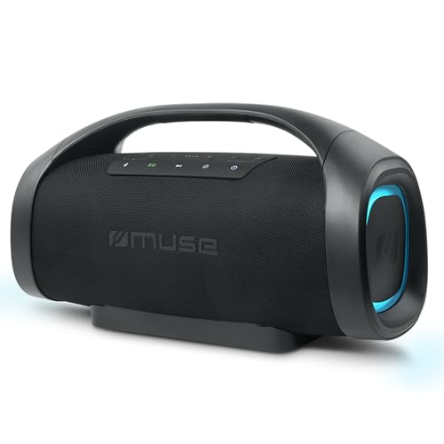 MUSE 300 Watt Schwarz tragbarer Bluetooth Lautsprecher, Splash-Proof, mit farbwechselnden LED-Lichtern, Wireless und Stereo Pairing, ideal für Outdoor, Wassergeschützt (IPX6) von MUSE