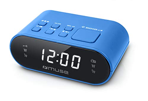 MUSE M-10 BL Radiowecker mit LED-Display, Zwei Weckzeiten, dimmbar, digitaler UKW-Tuner, 20 Senderspeicher, blau von MUSE