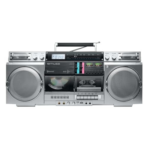 MUSE M-380GBS Retro Kassetten Boombox mit CD-Player, AUX und Bluetooth, Smartphone kompatibel, Kassettenrekorder Cooles Vintage Design von MUSE