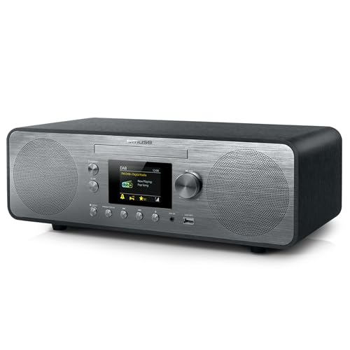 MUSE M-885 DAB Design Bluetooth Stereoanlage mit CD-Player und USB (DAB+, UKW, NFC, AUX), 80 Watt, grau/Silber von MUSE