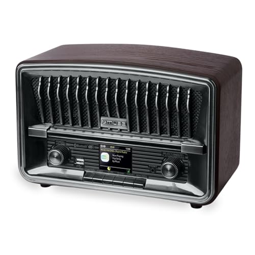 Muse Digitalradio, DAB+ FM, Radiowecker, Dual-Alarm, (M-135 DBT) LCD-Display, 2 x 5 Watt, Schlummerfunktion, USB-AUX-IN Telefonbuchse, Dunkelgrau, Retro, Nostalgieradio von MUSE
