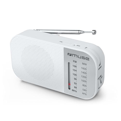 Muse M-025 RW Weiß, analog, Am/FM, tragbar, mit integriertem Lautsprecher, ausziehbarer Antenne von MUSE