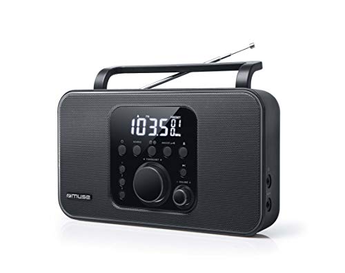 Muse M-091 R Tragbares Radio (UKW/MW) mit Senderspeicher, Uhr- und Weckfunktion, Netz- und Batteriebetrieb, AUX-Eingang, Kopfhörer-Anschluss, schwarz von MUSE
