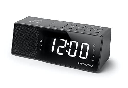 Muse M-172 BT Uhrenradio mit Bluetooth, USB-Anschluss und Ladefunktion (Bluetooth, NFC, USB, AUX-In, PLL UKW Radio, LED-Display, 20 Senderspeicher, Sleep, Snooze) schwarz von MUSE