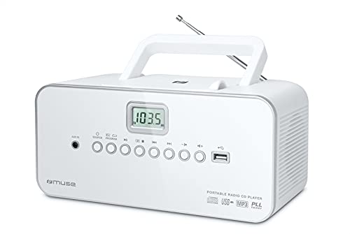 Muse M-28 RDW CD-Radio tragbar, PLL UKW-Radio, MW-Tuner, Senderspeicher, USB, MP3-Wiedergabe, Netz- oder Batteriebetrieb, weiß von MUSE