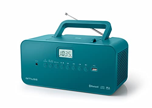 Muse M-30 BTB Tragbares Radio/CD/MP3/USB mit Bluetoothfunktion, Senderspeicher, Netz- oder Batteriebetrieb Blaugrün von MUSE