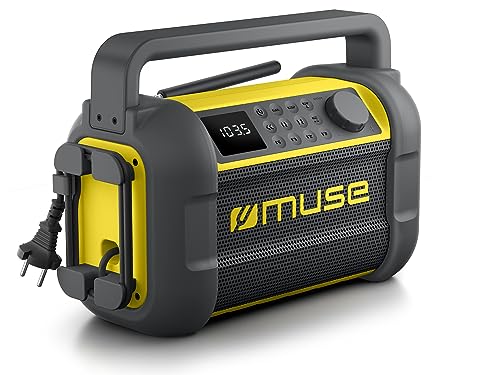 Muse M-928 BTY Baustellenradio, robust, Staub- und spritzwassergeschützt (IP64), mit Bluetooth und UKW Radio, integriertem Ladegerät und USB-C-Anschluss, schwarz-gelb von MUSE