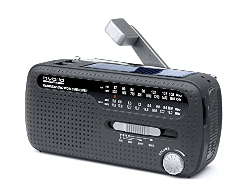 Muse MH-07DS tragbares Kurbel-Radio, Weltempfänger mit Taschenlampe und Solar-Ladefunktion (Dynamo, Handy-Lader, Solar, USB, Mini-USB) von MUSE