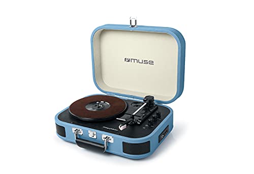 Muse MT-201 Retro Plattenspieler mit Bluetooth, eingebaute Stereo Lautsprecher und USB (RCA-Ausgang, AUX-Eingang, Kopfhöreranschluss), blau, MT-201 BTB von MUSE