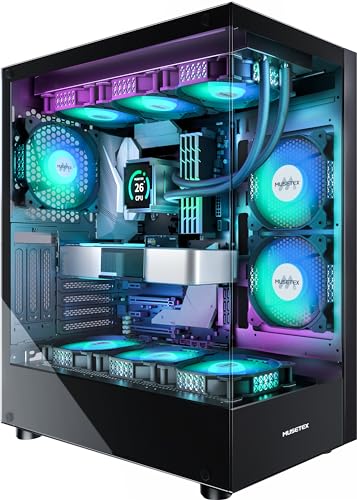 MUSETEX PC Gehäuse ATX Vorinstallation 6 PWM ARGB-Lüfter, Mid Tower ATX Computer Gehäuse mit Panoramadoppelglas, Type-C Gaming PC Gehäuse, Schwarz(K2) von MUSETEX