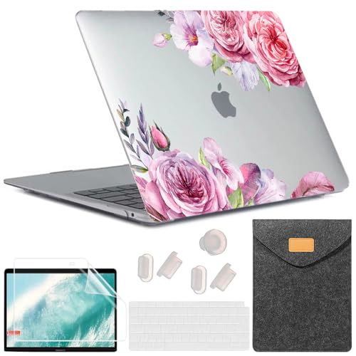 MUSHUI 5 in 1 für MacBook Air 13 Zoll Hülle (Alte Version: 2010–2017 Release), Modelle: A1466 / A1369, Kunststoff Hartschalenhülle mit Laptop Tasche für Mac Air 13, Rose 2 von MUSHUI