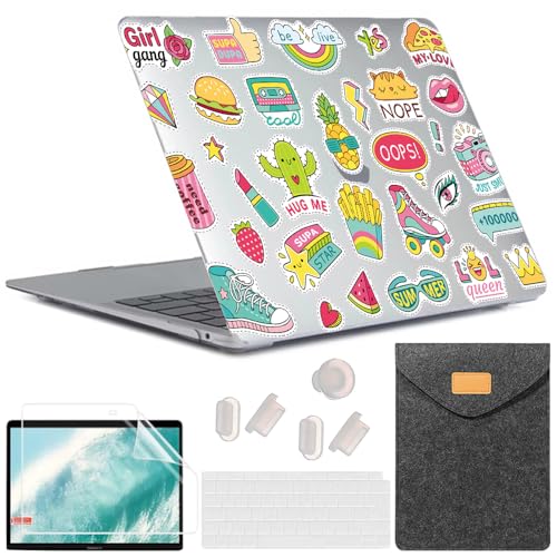 MUSHUI 5 in 1 für MacBook Air 13 Zoll Hülle 2020–2018 M1 A2337 A2179 A1932 mit Retina Display, Robuste Schutzhülle aus Kunststoff & Laptop Tasche & & Displayschutzfolie, Süßes Abzeichen 11 von MUSHUI