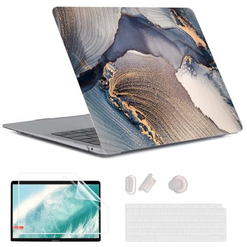 MUSHUI 5 in 1 für MacBook Pro 13 Zoll Hülle M2 2024, 2023, 2022–2016 A2338 M1 A2251 A2289 A2159 A1989 A1708 A1706 mit/ohne Touch Bar, Kunststoff Hartschalenhülle & Laptop Tasche, Marmor 15 von MUSHUI