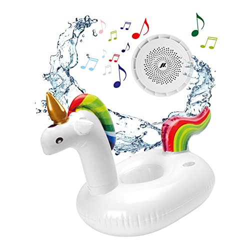 MUSIC HERO SBS Wasserdichter kabelloser Lautsprecher, 3 W Audio-Lautsprecher mit aufblasbarem Einhorn-Lautsprecher für Pool, Badewanne, Party, Mini-Pumpe und Ladekabel, Weiß, Floating Speaker von MUSIC HERO