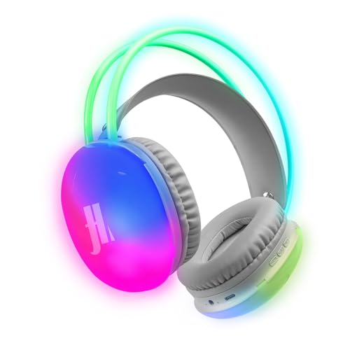 Music Hero kabellose Kopfhörer, die leuchten, mehrfarbige LEDs, Mikrofon, integrierte Bedienelemente, 20 Stunden Wiedergabezeit, Aux-Anschluss, weiß Music Hero kabellose Kopfhörer, die leuchten, mehrfarbige LEDs, Mikrofon, integrierte Bedienelemente, 20 Stunden Wiedergabezeit, Aux-Anschluss, weiß von MUSIC HERO