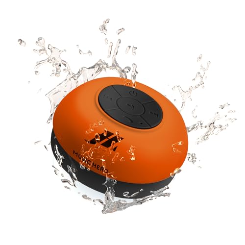 SBS Bluetooth Lautsprecher mit Saugnapf - IPX4 Wassergeschützt für die Verwendung in Dusche Bad & Küche - Wireless Lautsprecher Boxen orange - Musikbox von MUSIC HERO