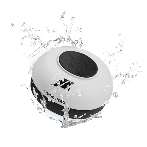 SBS Bluetooth Lautsprecher wasserdicht & kabellos - Wireless Speaker mit Saugnapf, Freisprechfunktion & 3 Watt - Tragbare Musikbox in weiß für iPhone, Handy, Smartphone, Tablet von MUSIC HERO