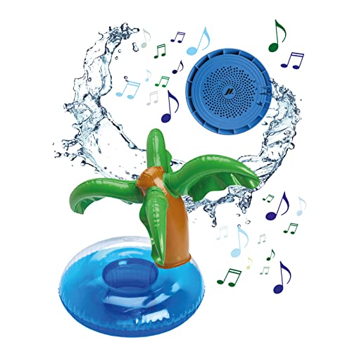 SBS Wasserdichter kabelloser Lautsprecher, 3 W Audio-Lautsprecher mit aufblasbarem Insel mit Palmen, Lautsprecher für Pool, Badewanne, Party, Mini-Pumpe und Ladekabel, Blau, Unica, Floating Speaker von MUSIC HERO