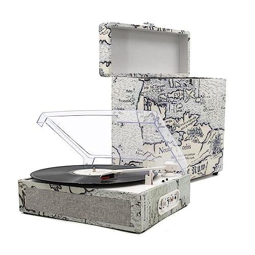 Plattenspieler, Vinyl-Schallplattenspieler mit eingebauten Lautsprechern, verwendet für Vinyl-Schallplatten, 3-Gang-Riemenantrieb, Vintage-Plattenspieler, unterstützt RCA Out AUX, mit Plattenbox von MUSIC PUBLIC KINGDOM