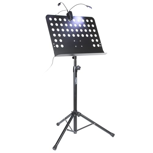 MUSIC STORE Notenständer-Set, Höhe verstellbar 650-1250mm, Stahl, Schwarz, 3.8kg, inklusive LED FlexLight von MUSIC STORE