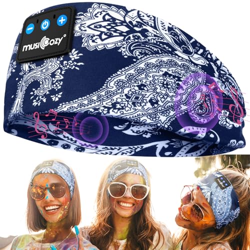 MUSICOZY Schlafkopfhörer Bluetooth, V5.3 Schlaf Kopfhörer Stirnband Sport-Kopfhörer Headband Kopfhörer Schlafen Schlafmaske mit Spielzeit 14+STD/HiFi-Stereo Geschenk für Seitenschläfer/Männer/Frauen von MUSICOZY