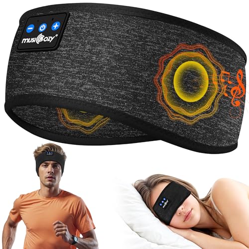 MUSICOZY Schlafkopfhörer Bluetooth 5.4, Schlaf Kopfhörer Sport-Kopfhörer 14+STD Spielzeit Kopfhörer Schlafen mit HiFi-Stereo, Ergonomisch Tech Gadgets für Seitenschläfer (Schwarz, L) von MUSICOZY