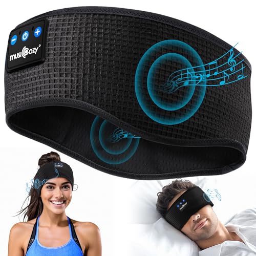 MUSICOZY Schlafkopfhörer Bluetooth 5.4, Schlaf Kopfhörer Sport-Kopfhörer 14+STD Spielzeit Kopfhörer Schlafen mit HiFi-Stereo, Ergonomisch Tech Gadgets für Seitenschläfer (Olivschwarz, L) von MUSICOZY
