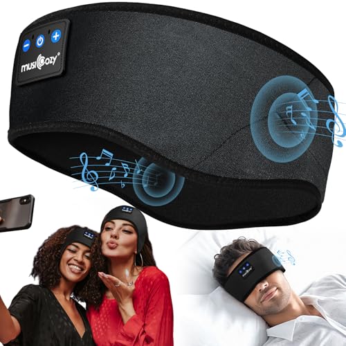 MUSICOZY Schlafkopfhörer Bluetooth 5.4, Schlaf Kopfhörer Sport-Kopfhörer 14+STD Spielzeit Kopfhörer Schlafen mit HiFi-Stereo, Ergonomisch Tech Gadgets für Seitenschläfer (Hellschwarz, L) von MUSICOZY