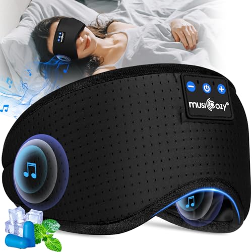 Musicozy Schlafmasken-Kopfhörer, verbesserte Bluetooth V5.3 Schlaf-Kopfhörer mit verstellbaren Kopfhörern für Seitenschläfer, atmungsaktiv und bequem, Bluetooth-Augenmaske, Tech-Gadgets, Schlafhilfen von MUSICOZY