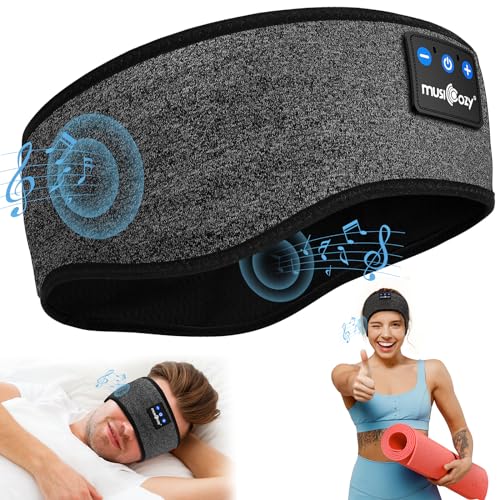 Schlafkopfhörer Bluetooth, MUSICOZY Schlaf Kopfhörer Stirnband Schlaf-Ohrhörer Headband Schlafmaske Sportskopfhörer 14+STD Bequemes Musik Stirnband zum Schlafen für Sport Training Joggen Yoga Reisen von MUSICOZY