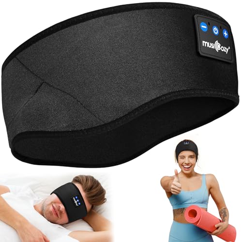 Schlafkopfhörer Bluetooth, MUSICOZY Schlaf Kopfhörer Stirnband Schlaf-Ohrhörer Headband Schlafmaske Sportskopfhörer 14+STD Bequemes Musik Stirnband zum Schlafen für Sport Training Joggen Yoga Reisen von MUSICOZY