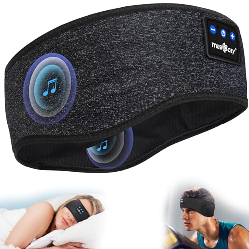 Schlafkopfhörer Bluetooth,Schlaf Kopfhörer Kabellose 5.2 Kopfhor Stirnband Schlafstirnband Sportskopfhörer mit HD Stereo Lautsprecher,Tech-Gadgets Geschenk für Männer/Frauen,Sport (Schwarz) von MUSICOZY