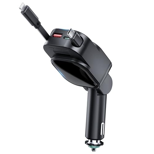 Einziehbares Auto Ladegerät, Zigarettenanzünder USB C, 4 in 1 Max 96W kfz Ladegerät Handy Schnellladegerät 12V USB Adapter Auto Car Charger mit meisten Handys, Tablets, Kopfhörer usw. von MUSICOZY