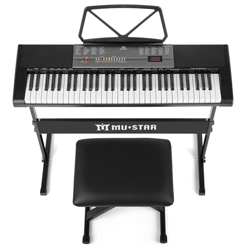 MUSTAR 61 Key Keyboard Piano für Anfänger, Digital Piano Keyboard mit Leuchttasten Lautsprechern, E Klavier Ständer, Hocker, Kopfhörern, Mikrofon, Notenablage, 300 Sounds & Simply Musiklektionen MUSTAR 61 Key Keyboard Piano für Anfänger, Digital Piano Keyboard mit Leuchttasten Lautsprechern, E Klavier Ständer, Hocker, Kopfhörern, Mikrofon, Notenablage, 300 Sounds & Simply Musiklektionen von MUSTAR