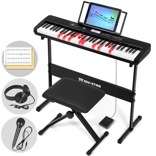 MUSTAR 61 Key Lighting Keyboard Piano, mit Touch Funktion, Digital Piano Keyboard für Anfänger, E Piano mit Intelligentem Unterricht, Klavierständer, Klavierhocker, Kopfhörer und USB Funktion, Tragbar MUSTAR 61 Key Lighting Keyboard Piano, mit Touch Funktion, Digital Piano Keyboard für Anfänger, E Piano mit Intelligentem Unterricht, Klavierständer, Klavierhocker, Kopfhörer und USB Funktion, Tragbar von MUSTAR