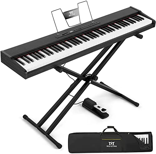 MUSTAR E Piano Digital 88 Tasten, Keyboard mit halbgewichteten & Bluetooth, Portable Set mit Sustain Pedal, Keyboardständer und Tragetasche, Schwarz von MUSTAR