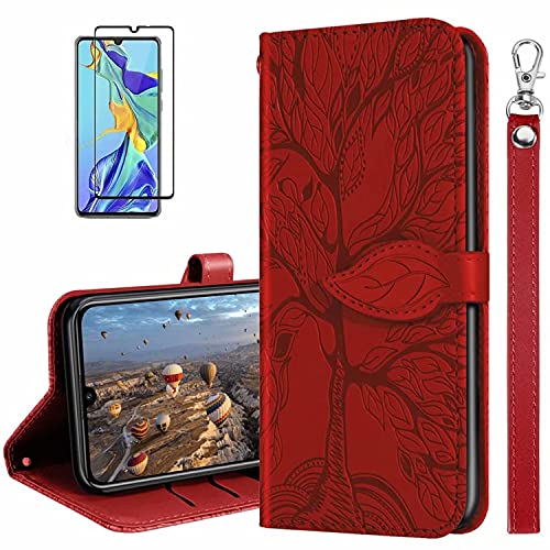 MUTOUREN Case Compatible with Samsung Galaxy A12 PU Leather Protective Wallet Case Flip Cover Magnetic Closure Card Slot Bumper with 1* Screen Protector - Red von MUTOUREN