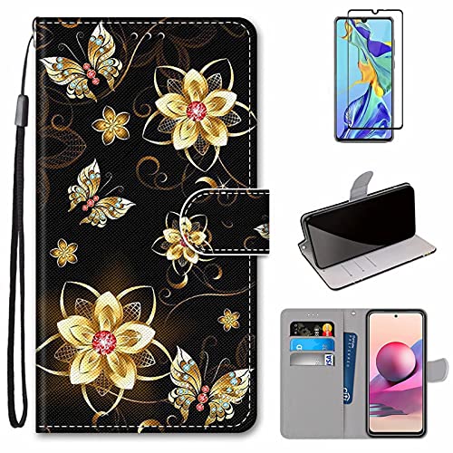 MUTOUREN Handyhülle Kompatibel mit Samsung Galaxy A32 5G Hülle PU Leder Schutzhülle Brieftasche Flip Wallet Case Cover mit 1* Displayschutzfolie - Schmetterlinge und Blumen von MUTOUREN